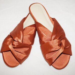 Revolve RAYE Womens Copper Satin Criss Cross Leather Sole Ballet Slippers 7